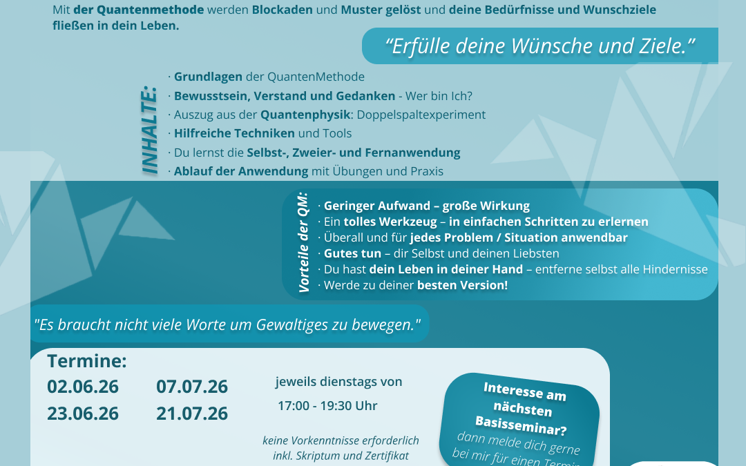 Basisseminar zur QuantenMethode dienstags 23.06., 07.07., 21.07.26