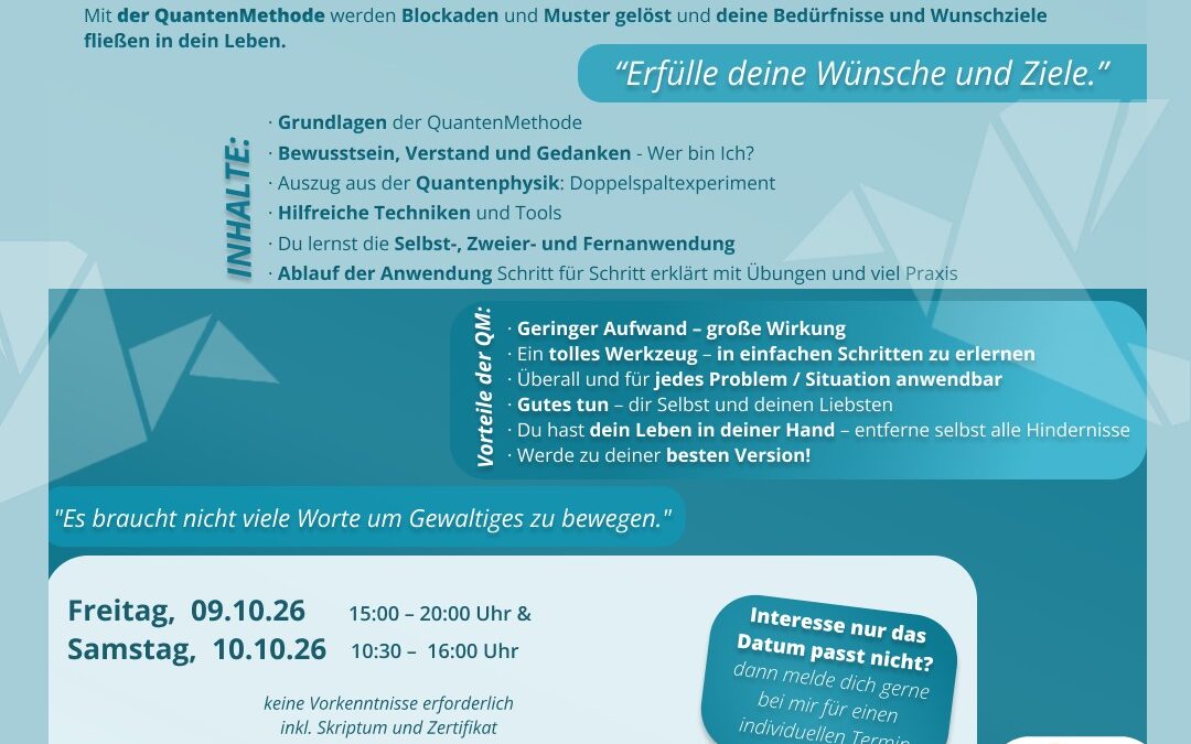Basisseminar zur QuantenMethode – Teil 2 von 2 am 10.10.26
